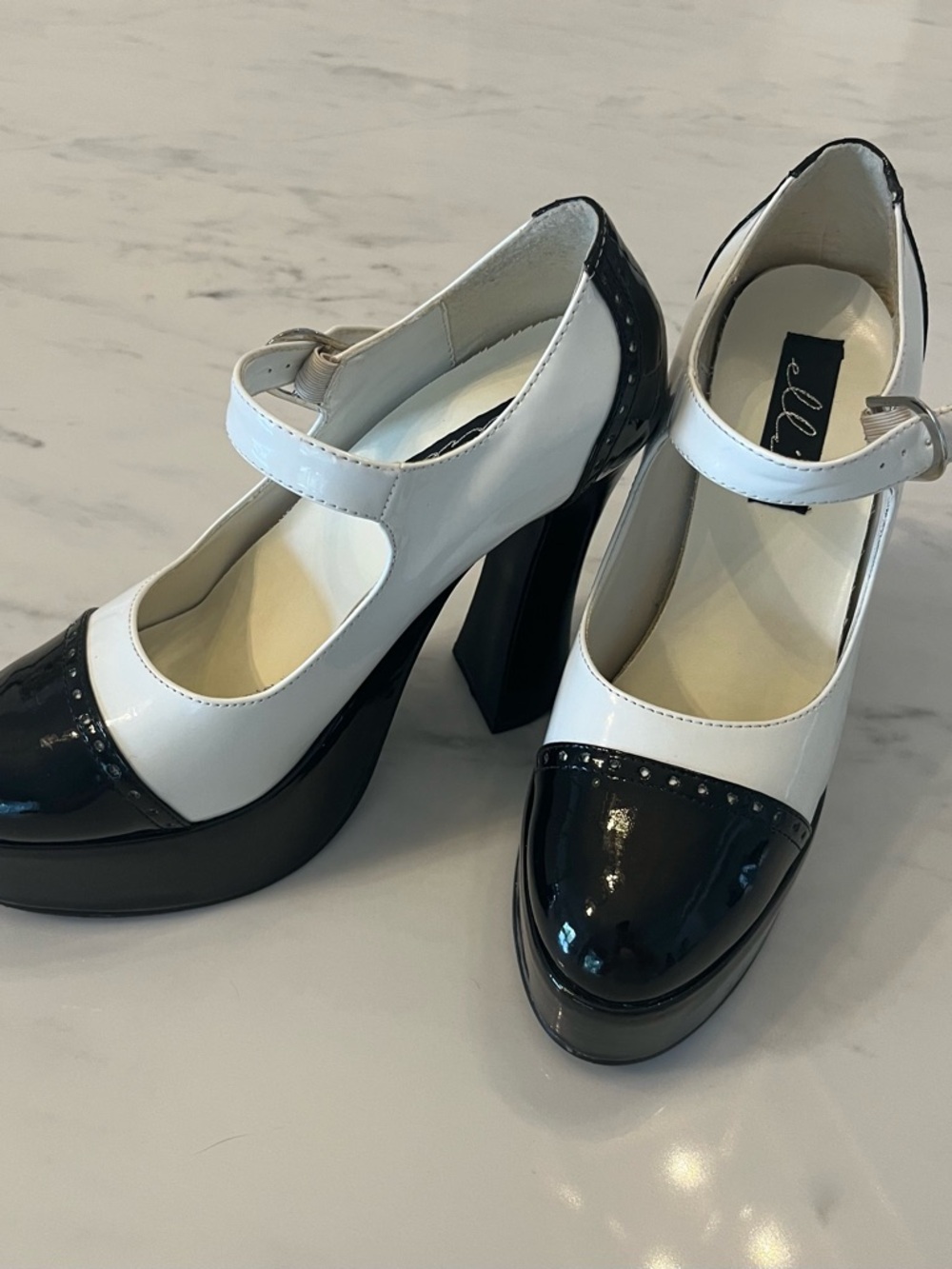 Ellie Black and White Mary Jane Platform Heels